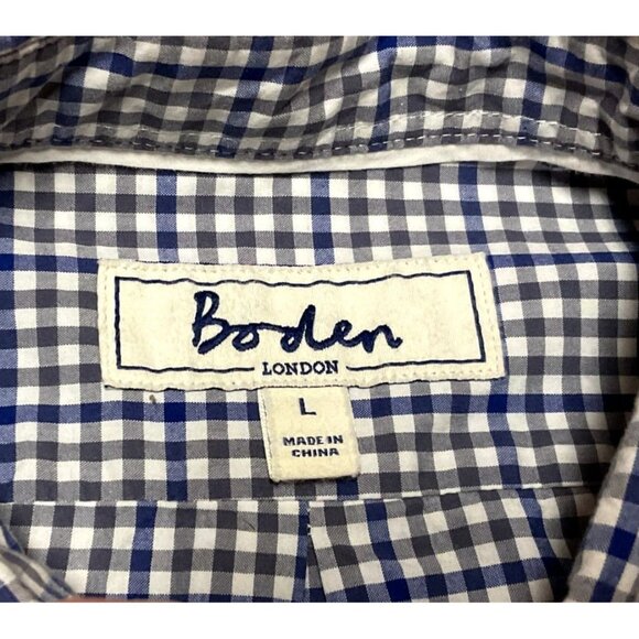 BODEN CHECKERED SHIRT SZ L BLUE WHITE LONG SLEEVE COTTON BUTTON FRONT MENS - Picture 3 of 5